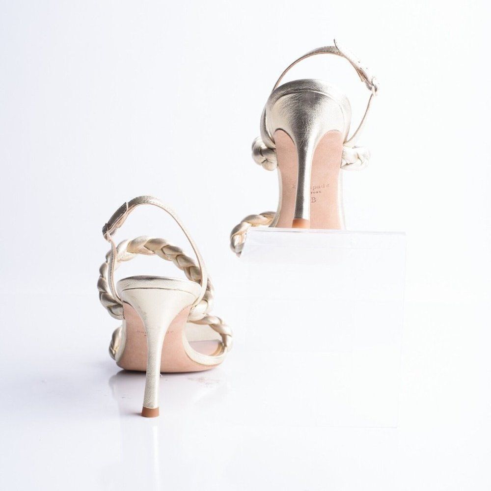 Kate Spade Womens Gold Saffron Braided Leather Slingbacks Heels Sandals US 9 - Picture 7 of 10